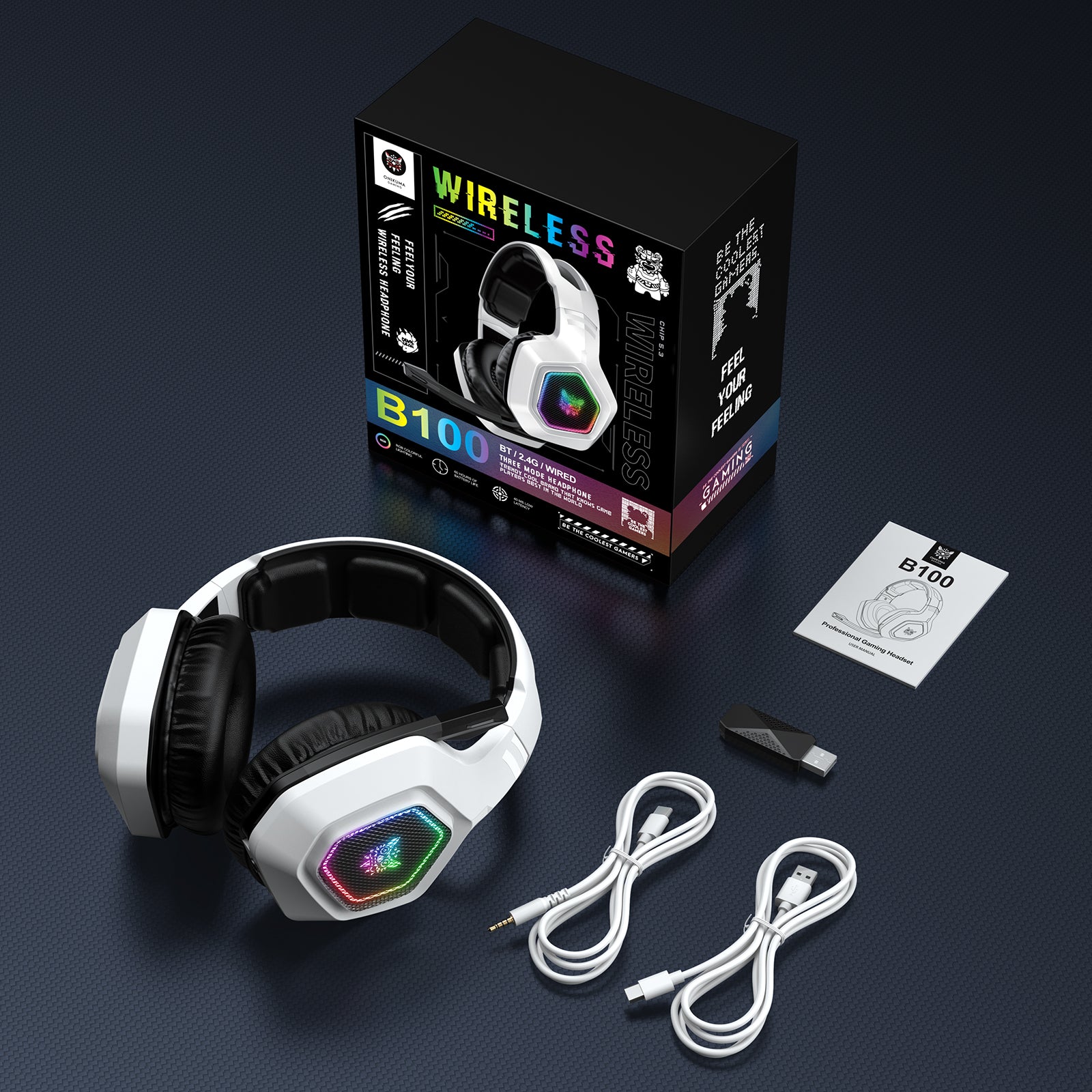 ONIKUMA B100 Headset Headworn Bluetooth 2.4g Wireless Wired Three Mode ...