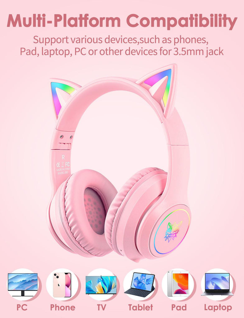Onikuma B90 RGB Cat Ear Bluetooth 5.0 Wireless Gaming