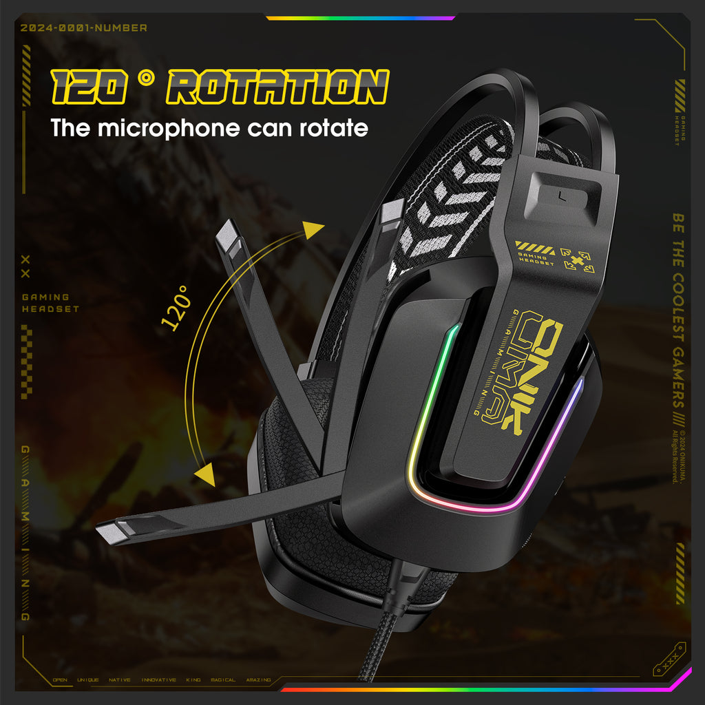 ONIKUMA X13 RGB Gaming Headset - 50mm Drivers, 120° Adjustable Mic
