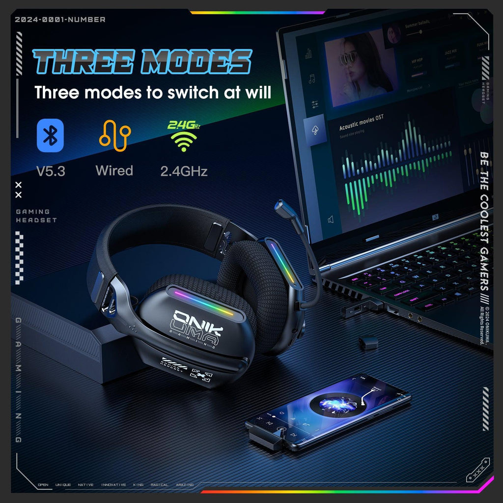 ONIKUMA GT808 Gaming Headset Headworn Bluetooth 2.4g wired