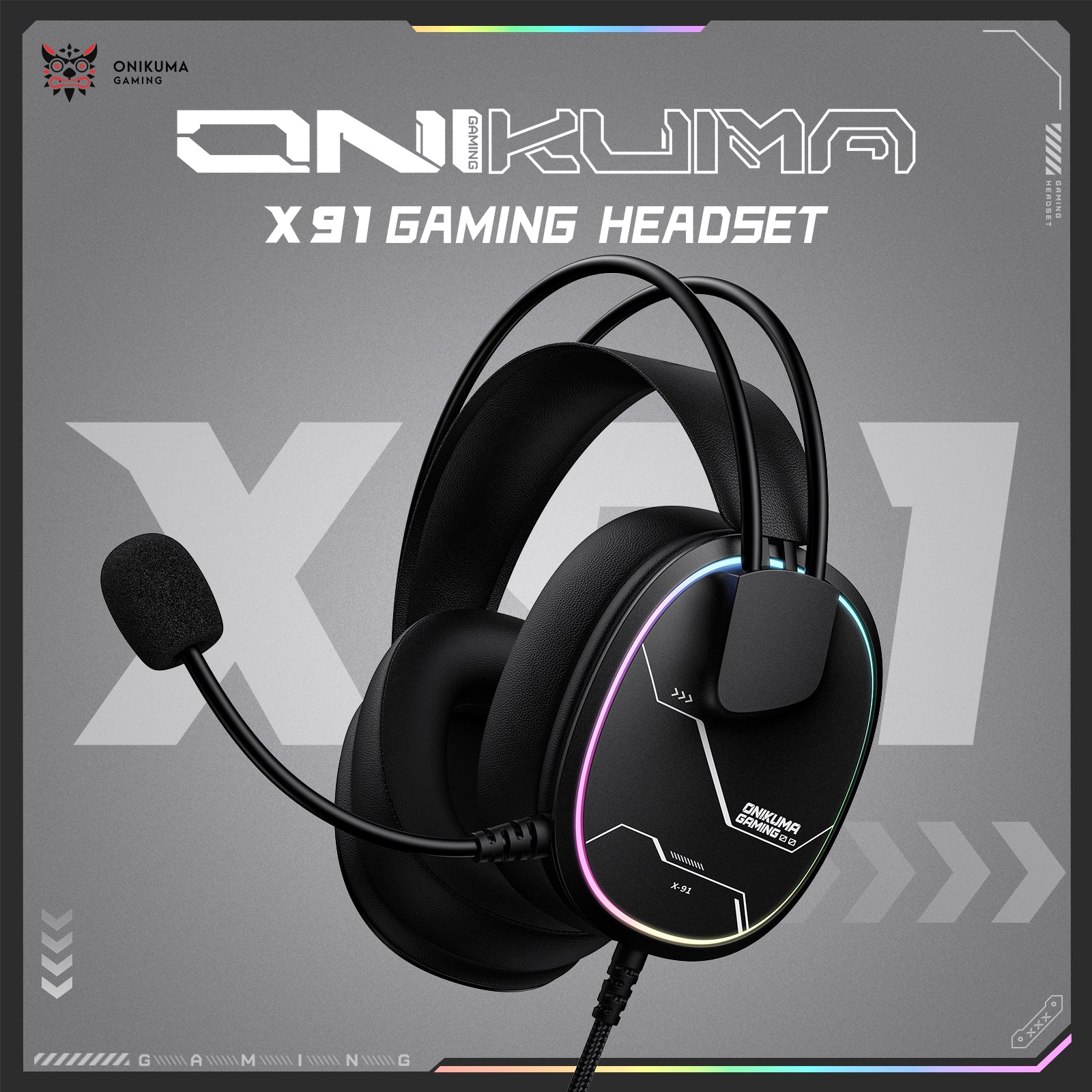 ‌ONIKUMA X91 Gaming Headset – RGB Lighting, HD Mic & Multi-Device Comf ...