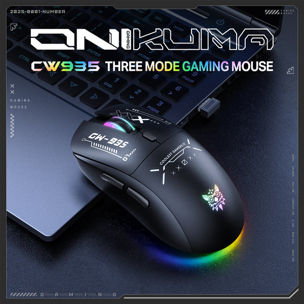 ONIKUMA CW935 Triple-Mode Ergonomic Wireless Gaming Mouse with 6 DPI Settings & Hidden Receiver