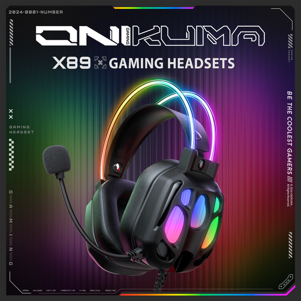ONIKUMA X89 RGB Gaming Headset - 360° Rotatable Mic, Immersive 3D Sound & Ergonomic Design