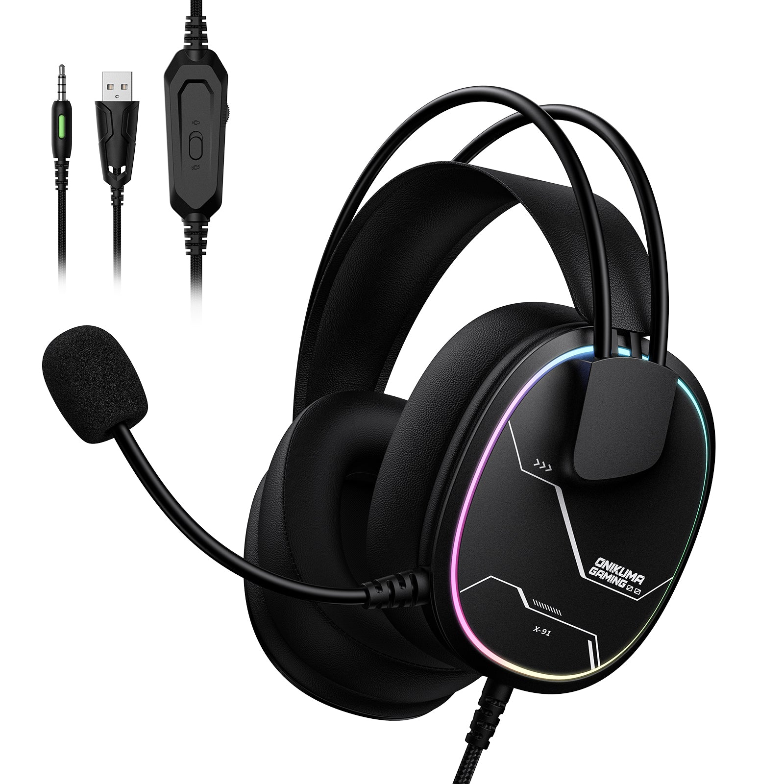 ‌ONIKUMA X91 Gaming Headset – RGB Lighting, HD Mic & Multi-Device Comf ...