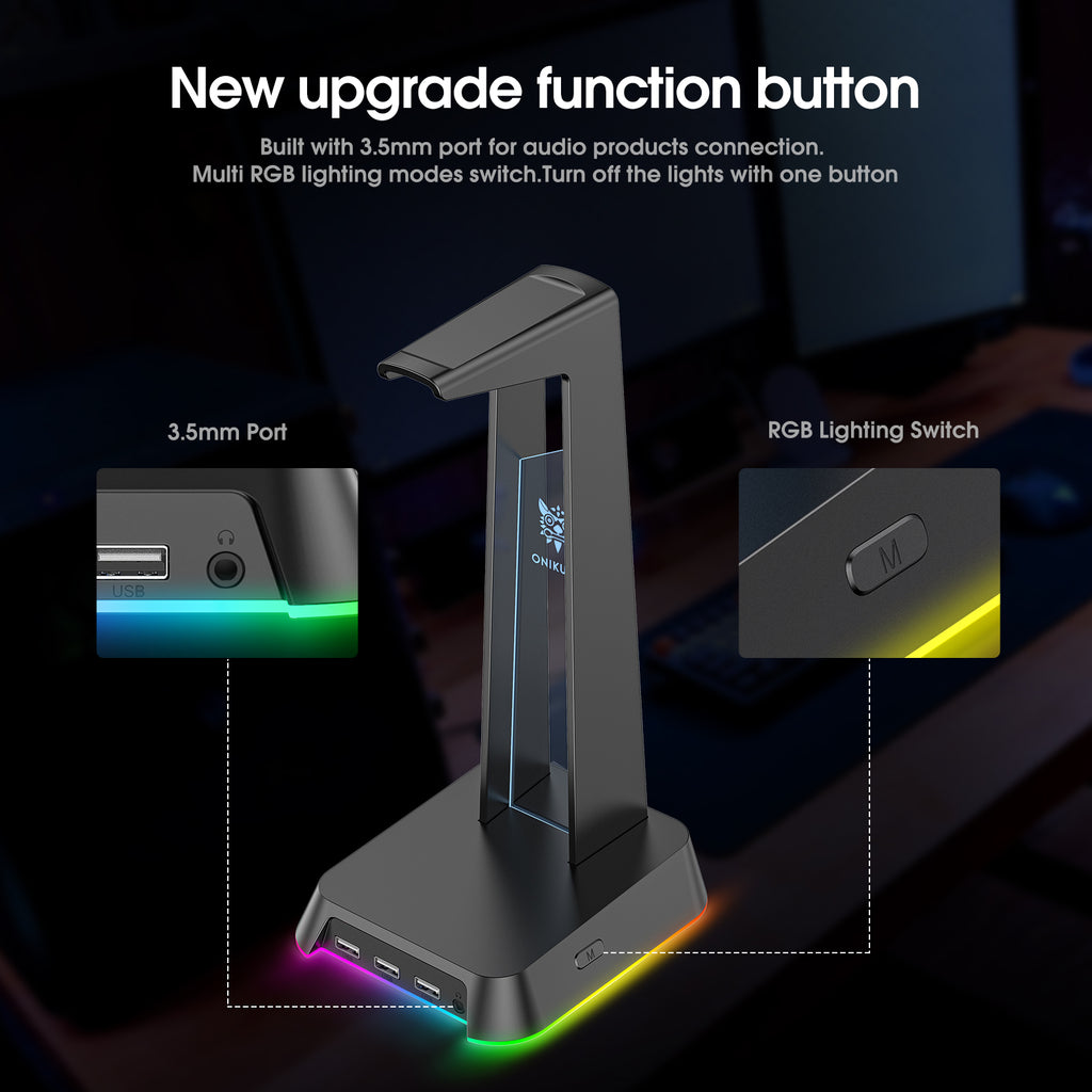 ONIKUMA ST2 RGB Gaming Headphone Stand with 3 USB and 3.5mm AUX Ports – Onikuma Gaming